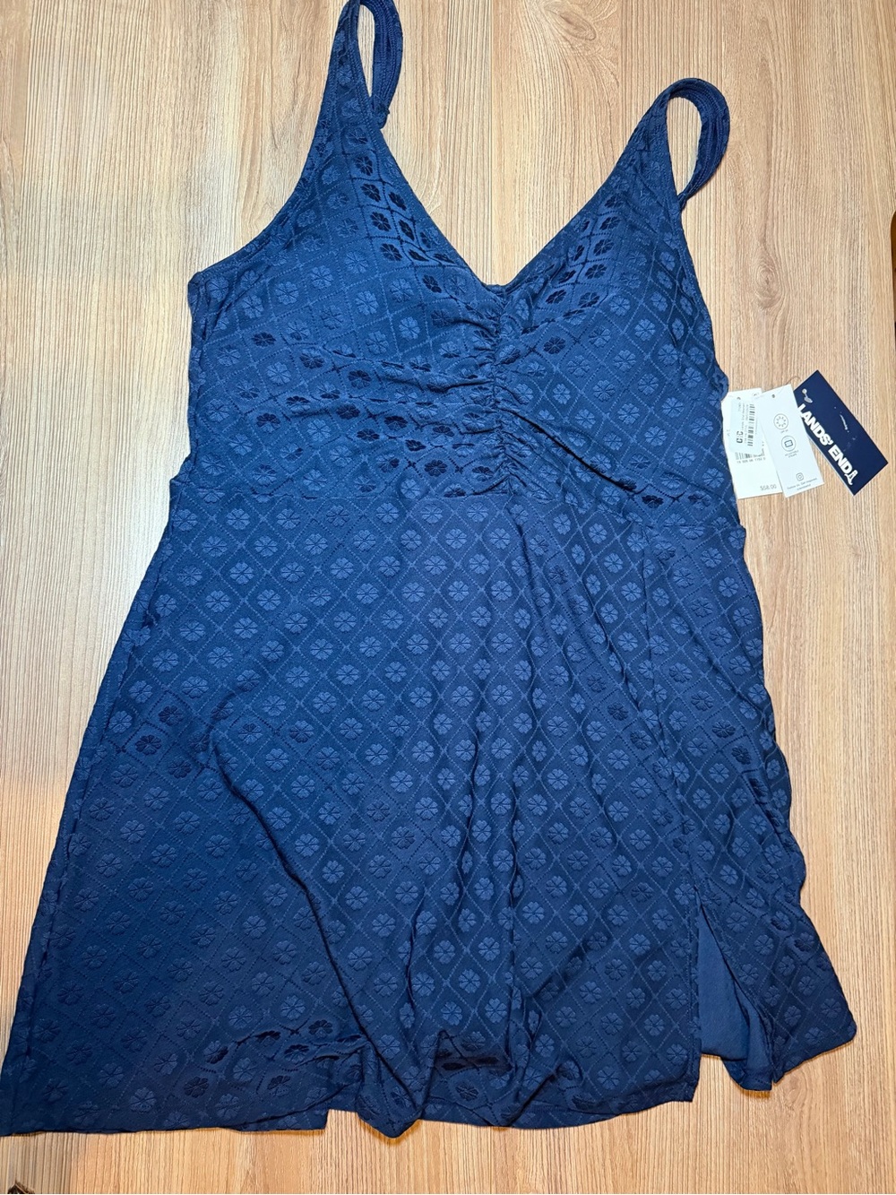 Navy Lace V‑Neck Swim Dress
